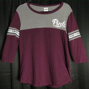 Maroon and Gray Victoria Secret Pink Baseball Tee